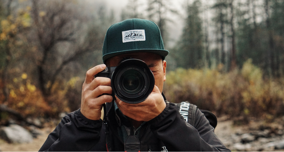 Man with a camera that cover his face.