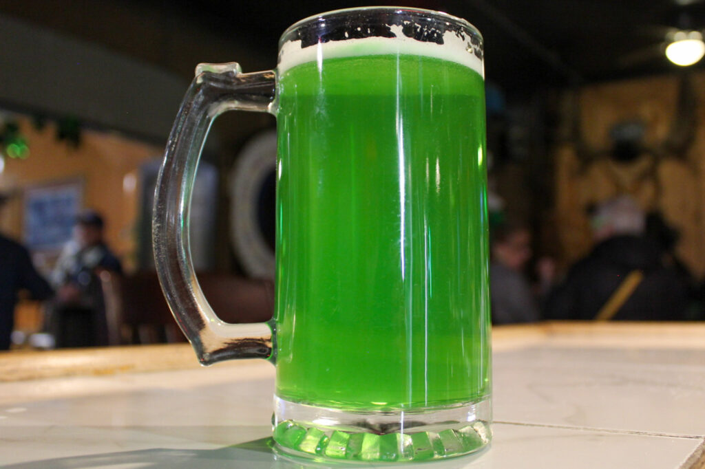 Green beer in a big glass. 