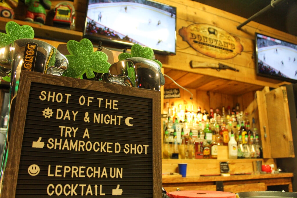 Close up of a Saint Patrick's Day decoration in a bar